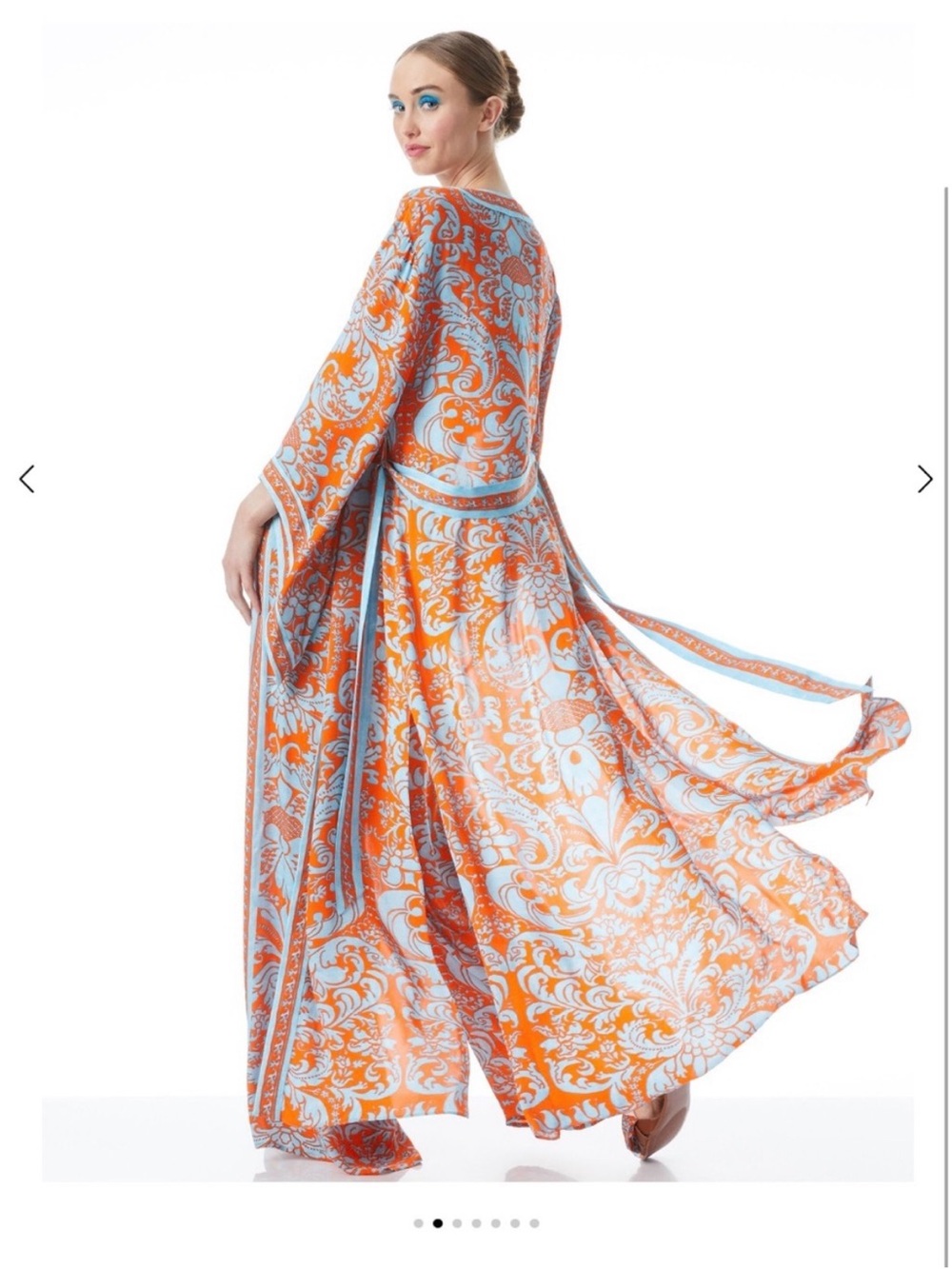Alice + Olivia Orange and Aqua Floral Kimono Dress with Tie Belt - Picture 8 of 10